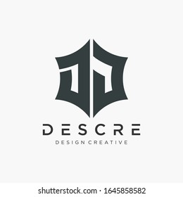 Abstract letter D J logo design with star hexagon  concept. Logo Emblem Capital Letter Modern Template. Creative bold minimalist logotype icon symbol. -VECTOR