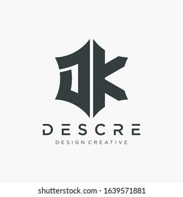 Abstract letter D K logo design with star hexagon  concept. Logo Emblem Capital Letter Modern Template. Creative bold minimalist logotype icon symbol. -VECTOR