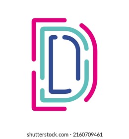 Abstract Letter D Line Colorful linear logotype. modern letter lines with new pop art colors. Font alphabet template. Logo set thin line clean style.