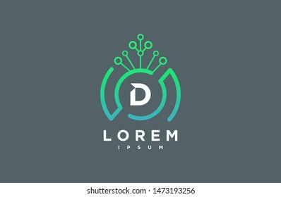 Abstract letter D line logo design template. grey, green gradient Color link creative sign. Universal vector icon. Digital Concepts and Circles, ecology, Connections and Networks Icons.