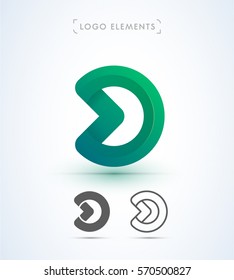 Abstract letter D logo with arrow sign inside. Origami paper style