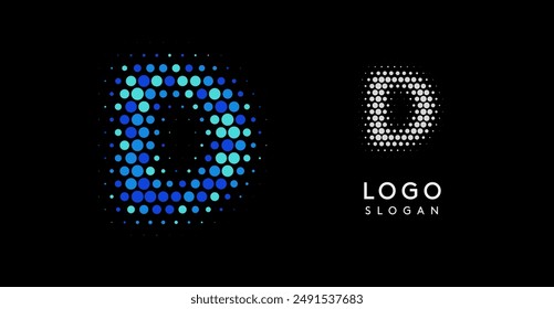 Logotipo Abstractas de la letra D con los puntos azules del gradiente, diseño moderno del logotipo minimalista para la marca del negocio, la identidad corporativa, las compañías de la tecnología. Símbolo elegante y profesional. Ilustración vectorial