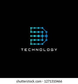 Abstract letter D logo design for digital or tech company with dot style