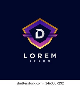 Abstract letter D logo design template. gradient purple and blue Color shield creative sign. Universal vector icon.