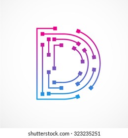 Abstract letter D logo design template,technology,electronics,digital,dot connection cross vector logo icon logotype