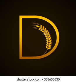 Abstract letter D logo design template with Ears of Wheat,Rice,Vector Illustration