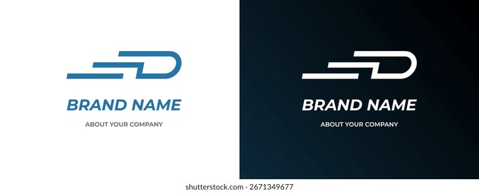 Abstrakter Buchstabe D-Logo mit schnellen Bewegungslinien und dynamischem Pfeileffekt. Modernes digitales Vektorsymbol für technisches Startup, Lieferservice, mobile App, Logistikmarke oder futuristische Geschäftsidentität.