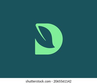 Logo de la letra abstracta D aislado en un fondo oscuro. Hoja mínima, bosque, símbolo vectorial de jardín marca logotipo