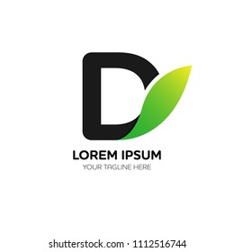 Abstract letter D logo vector design. Icon eco character and leaf concept template.