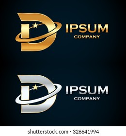 Abstract Letter D Logo,gold And Silver Star Symbol,sign Saturn,ring Shape With Sample Text For Your Company