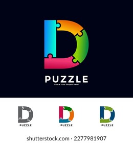 Abstract letter D puzzle pieces colorful vector logo design. Suitable for business, education, game, sticker and template
