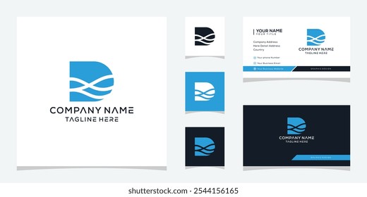 Abstrakter Buchstabe D Sea Water Waves Logo-Design. Visitenkartenvektorvorlage