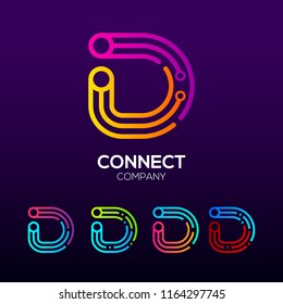 Abstract Letter D with Three lines, Circle and Square shape, Dots Connection logotype ,Fast Speed, Link, Digital and Technology for your Corporate identity