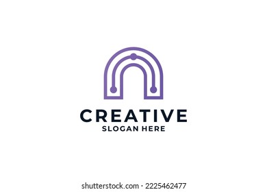 abstract letter A with digital connection concept