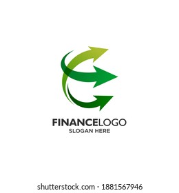 Abstract letter E and arrows for profit and business logo design template