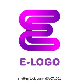 Abstract letter E - creative logo template vector illustration. Logo for corporate identity of company of ribbon, closed line of gradient color, tortuous path. Neon glowing letter. Typographical font.