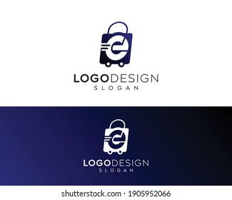Letra abstracta e diseño del logotipo de la bolsa de regalo, icono de letra e, diseño del logotipo del vector de letra e, diseño del logotipo de la bolsa de regalo, bolsa de comercialización, diseño del logotipo de la bolsa de compra