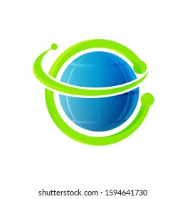abstract Letter E in green and blue color Logo design vector template.