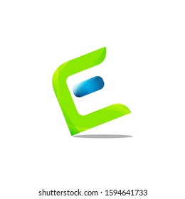 abstract Letter E in green and blue color Logo design vector template.