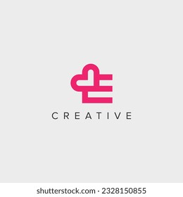 Abstract letter E heart logo vector symbol. Valentines day ribbon logotype concept.