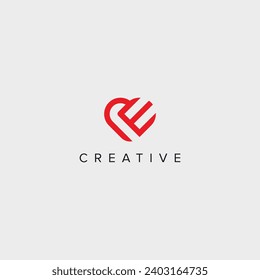 Abstract letter E heart logo vector symbol. Valentines day logotype concept.