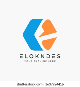 Abstract letter E with hexagon concept. Creative minimalist logotype icon symbol. -VECTOR