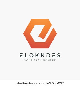 Abstract letter E with hexagon concept. Creative minimalist logotype icon symbol. -VECTOR