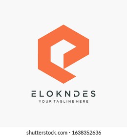Abstract letter E with hexagon concept. Creative minimalist logotype icon symbol. -VECTOR