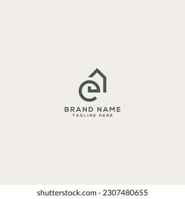 Abstract letter E house logo design vector element.