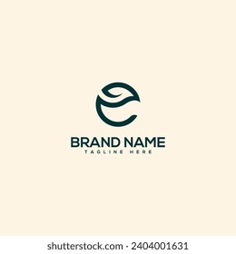 Abstract letter E and leaf logo. Flat vector logo design template element.