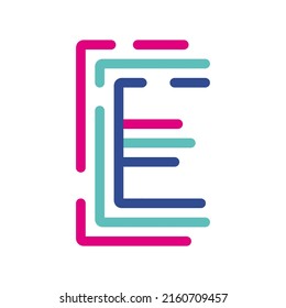 Letra abstracta E línea logotipo lineal colorido. líneas de letras modernas con nuevos colores de arte pop. Plantilla de alfabeto de fuente. Estilo de limpieza delgado de la línea del logotipo.