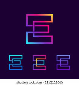 Abstract Letter E Line Monogram Colorful loops logotype, Square shape, swirl spiral infinity logo symbol, Technology and digital connection