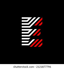 Letra abstracta E Line. Logotipo lineal de color de transición. Líneas de letras modernas y lineales. Plantilla de alfabeto de fuente. Establece el estilo de la línea delgada del logotipo, fondo negro.
