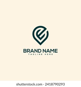 Abstract letter E and location. Flat vector logo design template element.