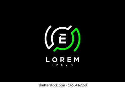 Abstract letter E logo design template. black, green and white Color line creative sign. Universal vector icon. Logotypes of Digital Concepts and Circles, Connections and Networks Icons.