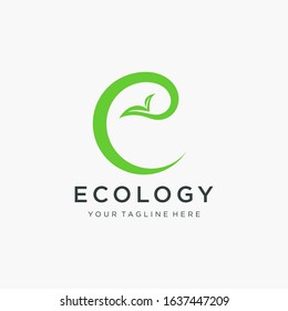 abstract Letter E logo design with leaf and swoosh concept.  natural beauty skincare logo vector.