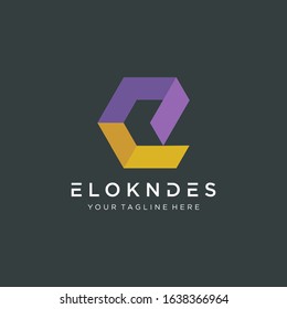 Abstract letter E logo design with arrow negative space concept. Creative minimalist logotype icon symbol.  -VECTOR