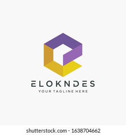 Abstract letter E logo design with arrow negative space and hexagon concept. Creative minimalist logotype icon symbol.  -VECTOR