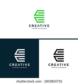 Abstract letter E logo design template, fast speed moving water quick energy technology icon