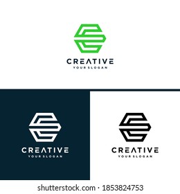 Abstract letter E logo design template, fast speed moving water quick energy technology icon