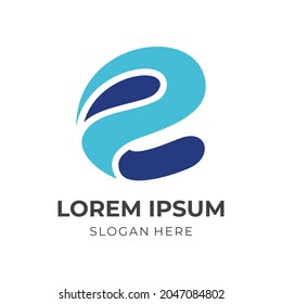 abstract letter E logo design template concept vector with flat blue color style