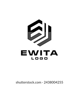 Abstract Letter E logo design with hexagin shape in 3D perspective logo