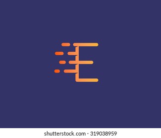 Abstract letter E logo design template.  Dynamic vector unusual line font. Universal fast speed fire moving water quick energy drop icon symbol mark.