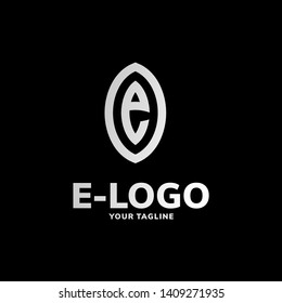 Abstract Letter E Logo with Eye Illustration on Black Background