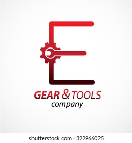 Abstract letter E logo Gear and wrench industrial service logo template icon vector design,Corporate logotype for production or service and maintenance business. Network computers application