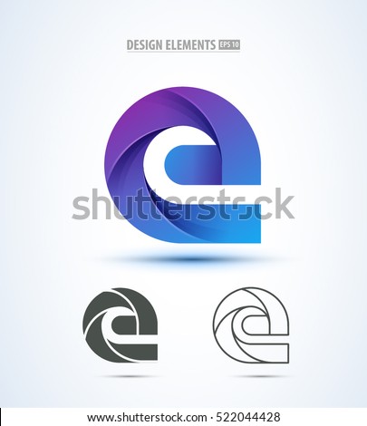 Abstract letter E logo icon set for corporate identity design. Water drop sign.