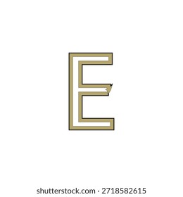 Logotipo Abstractas de la letra E con flechas infinitas; Ilustración vectorial conceptual del proceso cíclico, símbolo de reciclaje e ilusión óptica geométrica en oro y negro