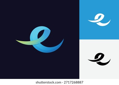 Abstract letter e logo modern wave ribbon style for technology startup or environmental app identity