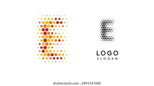 Logo Abstractas de la letra E con puntos de degradado de naranja a rojo, diseño minimalista moderno. Perfecto para la marca comercial, la identidad corporativa, la tecnología. Símbolo profesional elegante. Ilustración vectorial