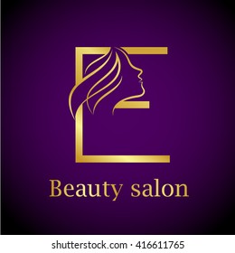 Abstract letter E logo,Gold Beauty salon logo design template